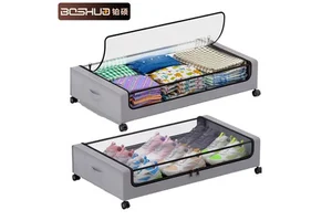 Large Capacity Under Bed Storage with Wheels Clear Foldable Rolling Storage Containers for Clothes Shoes Bedroom Organization