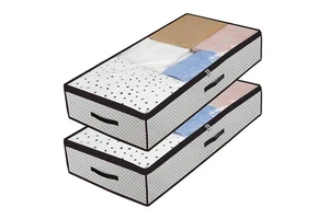 DS1082 Large Under Bed Storage Boxes Underbed Clothes Storage Bags Zippered Organizer Woven Fabric Foldable Under Bed Bags
