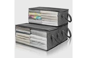 Wardrobe Organizer Bag - Suitable for Organizing Bedding and Clothing, Foldable Cloth Organizer Bag with Window, Lid and Zipper.