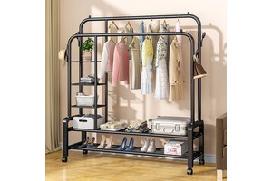 Simple Double Pole Coat Rack Indoor Iron Clothes Hanger for Home and Hotel Elegant Bedroom Storage Rack