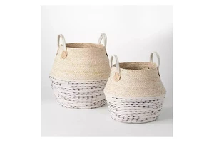 Handmade Natural Rattan Jute Yarn Rectangle Storage Basket Set Eco Friendly Woven Organizer for Laundry Toy Blanket Storage