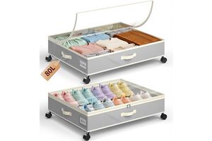 Bulk Supply 80L Metal Rolling Under Bed Storage With Wheels For Clothes Shoes Blankets Underbed Storage Organizer