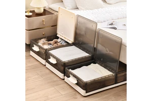 Foldable Plastic Storage Box with Wheels Under Bed Large Capacity Bedroom Clear Organizer Contain Under Bed Organizer Bins