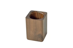 Walnut Wood Geometric Pen Holder Stylish Desk Organizer For Office Supplies And Makeup Brushes
