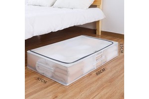 Under Bed Storage Box with Steel Frame | PVC Mesh Transparent Dustproof Bag for Quilt, Blanket & Clothes Organizer