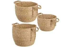 Round Woven Braided Rope Seagrass Home Storage Baskets Jute Handles for Organizing Closet Bedroom Bathroom Living Room