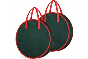 Criusia Wreath Storage Containers 2-Pack Sturdy Handle Two-way Zipper Durable Green 30x8 Holiday Decoration Model C92.UBN02MGR