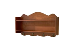 Wood Wall Mounted Storage Rack With Wave Shaped Design And Four Hooks For Coat And Cap Rustic Style Multifunctional wood storage