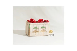 10x6x6 Inch Woven Storage Organizer Recycled Plastic and Cotton Basket with Tree Design