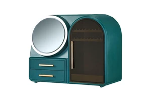Luxury Cosmetic Storage Box Makeup Organizer with LED Light Mirror Drawer Vanity Countertop Dresser Skincare Display Case