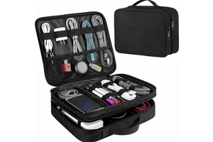 PH PH01 Large Nylon Water-Resistant Multi-functional Cable Organizer Bag for Electronic Accessories & Chargers Black
