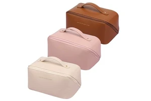 Custom Logo Print Personalized Toiletry Beautiful Ladies Hand Bags Beauty Big Black Cosmetic Bulk Case Leather Makeup Bag