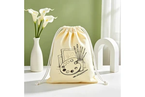 Foldable Light Solid Color Canvas Drawstring Cosmetic Bags, Household Makeup Accessory Storage Sacks