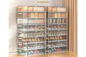 PVC Dustproof Steel Frame Foldable Under-Bed Visible Transparent Shoe Storage Box for Home Use