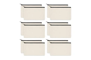 12 Black/Beige Letter Pattern Fashion Portable Canvas Cosmetic Bags with Zipper Closure 8x5 Inch for Daily Travel Storage