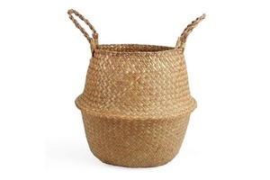 Woven Seagrass Belly Basket Picnic And Grocery Basket With Handle For Storage