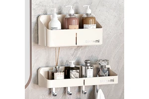 Multi-Functional Plastic Cream-Style Modern Durable Wall-Mounted Storage Rack for Bathrooms/Kitchens Drill-Free Installation