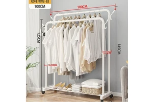 2 Layer with Wheels Heavy Duty Multi-tier Clothes Organizer Rack Freestanding Coat and Shoe Storage Stand