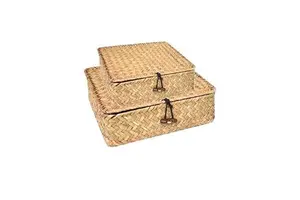 Handmade Seagrass Woven Storage Box Seaweed Storage Basket With Lid For Home Neatening