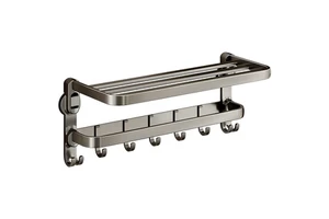 Double Layered Folding Aluminium Alloy Eco-friendly Towel Holder Bathroom Kitchen Storage Rack Wall Mounted Non Perforated