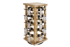 Natural Wood Jewelry Tower with Removable Metal Hooks Wooden Rotating Jewelry Display Stand for Earring Keychain Jewelry Card