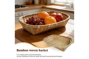 Vintage Wicker Woven Bamboo Storage Basket Eco-Friendly Organizer Food Storage Container Handwoven Eggs Bread Fruit Washable