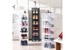 10 Pack Stackable Sneaker Storage Box Front Magnetic Door Plastic Clear Storage Containers Shoes Organizer Shoes Box