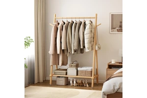 JY Solid Wood Clothing Rack Rolling Clothes Rack Garment Rack with Shelves Load Portable Closet Organizer on Wheels