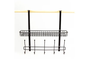Wall Organizer / Door Adjustable 2-tier Hook Rack Shelf / Kitchen Bathroom Shower Caddy Hanging 10 Hooks Iron Non-folding Wire