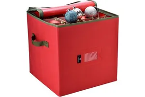 Christmas Ornament Storage Box Stores 64 Ornaments Multifunctional Adjustable Dividers Zipper Closure Two Carry Handles