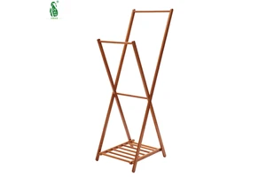 Dual Organizer Bamboo Coat Rack Heavy-Duty Foldable Space-Saving Stand for Bedroom Living Room Clothes Shoe Storage 2 Top Rods