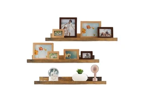 Wood Panel Floating Shelves Wall Mounted Hanging Storage Shelf for Kitchen Set of 3