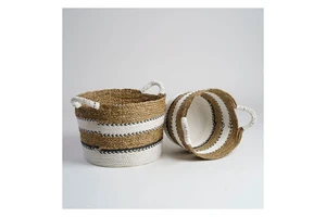 Handmade Natural Fiber Eco-Friendly Storage Basket Rattan Jute Yarn Woven Organizer for Home Food Laundry Toy Storage