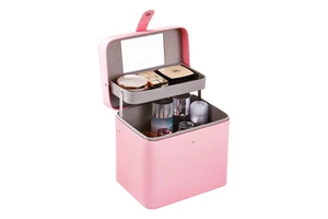 Wholesale New Large Capacity Portable Cosmetic case PU Cosmetic Desktop Storage Box with Mirror
