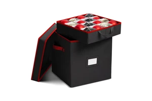 Black Christmas Decorations Storage Bag Christmas Bauble Storage Box With Adjustable Dividers