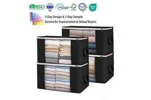 90L Large Storage Bags Clothes Storage Bins Foldable Closet Organizer Containers Non Woven Collapsible Storage Box