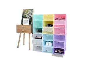 Clear Plastic Square Shoe Storage Boxes Dustproof Stackable Expandable Foldable Detachable Glossy Modern Carton Packaging