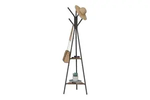 Coat Rack Freestanding, Coat Hanger Stand, Hall Tree with 2 Shelves, for Clothes, Hat, Bag, Industrial Style, Brown and Black