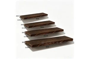 Set of 4 Carbonized Wooden Floating Shelves Water Resistant & Durable Wall Hanging Storage Rack for Bathroom Garage Living Room