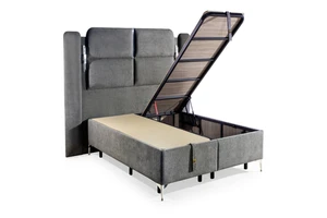 Modern Upholstered Fabric Storage Bed with Tufted Headboard and Box Spring Frame