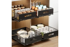 Pull Out Cabinet Organizer Slide Out Drawer Storage Shelves Cupboard Organiser Sliding Cabinet Baskets For Kitchen No Drilling