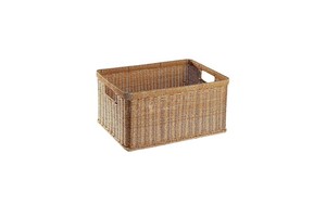 Hot Faux Rattan Storage Basket with Handles, Durable Plastic Wicker Organizer for Home Vietnam Handicraft