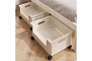 Plastic Bedside & Under-bed Storage Box with Wheels Drawer-style Movable Stackable Organizer for Clothing Storage