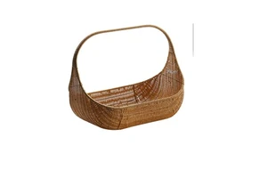 Woven Storage Basket Tray With Handle Rattan Basket Bread Fruit Cake Food Plate Serving Tray for Home Kitchen