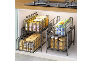 2 Pack Pull Out Cabinet Organizer Kitchen Storage Shelf Slide Out Pantry Storage Rack Under Sink Organizer
