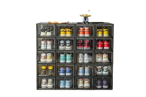 Hot Sale Factory Customized Logo Wholesale Shoe Boxes Drop Front Door Clear Shoe Box Stackable Plastic Shoe Storage Box