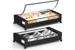Best Quality Under Bed Storage With Wheels,2 Pack Square Containers, 60L Bins, Rolling Metal Drawer for Clothes, Blankets, Shoes