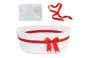 Red Gifts Baskets Baskets with Ribbons and Handles 12"X 8" X 5.5" Cellophane Wrap Rope Cotton Bow Woven Basket for Storage