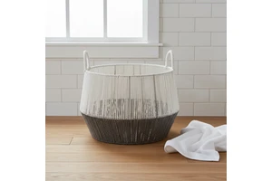 Practical Hanging Paper Rope Woven Storage Baskets Two-Tone Handles Eco-Friendly Food-Safe Daily Organizer Lightweight Durable