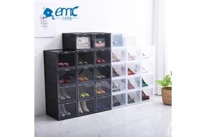 Custom Rectangle Stackable Plastic Injection-Molded Transparent Shoe Storage Box With Carton Packaging